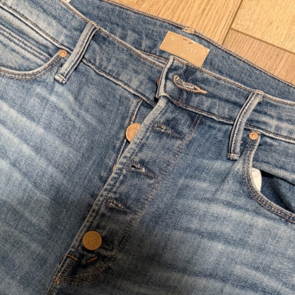 Mother The Pixie Dazzler Ankle Fray Jeans Boogie Down Blue High Rise 29 - Picture 3 of 7